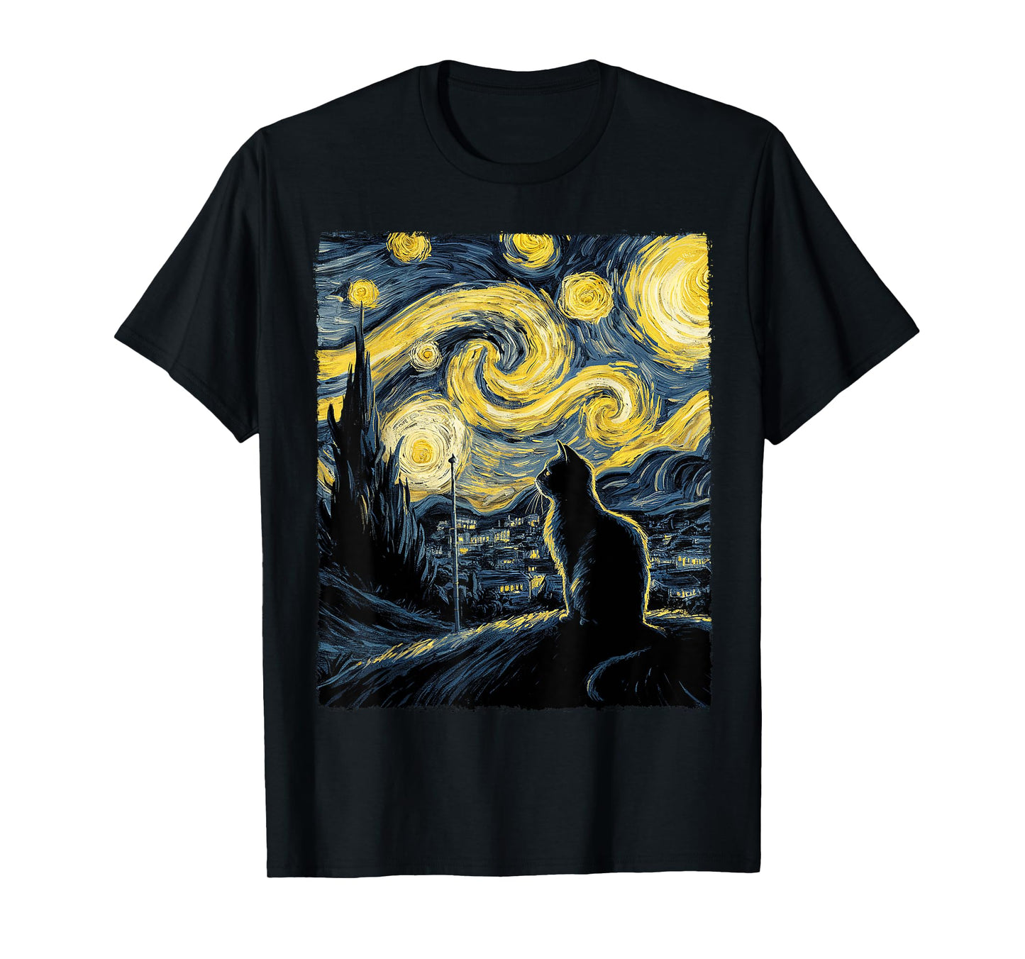 Cat Starry Night Van Gogh Gift Cat Lover T-Shirt - Trendy Graphic Unisex - T-Shirt, Sweatshirt, Hoodie
