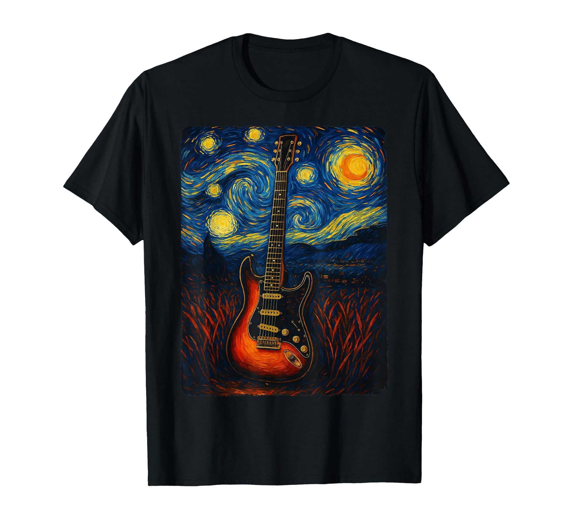 Guitar Starry Night Van Gogh Gifts T-Shirt - Custom Art Print Men Women - T-Shirt, Sweatshirt, Hoodie