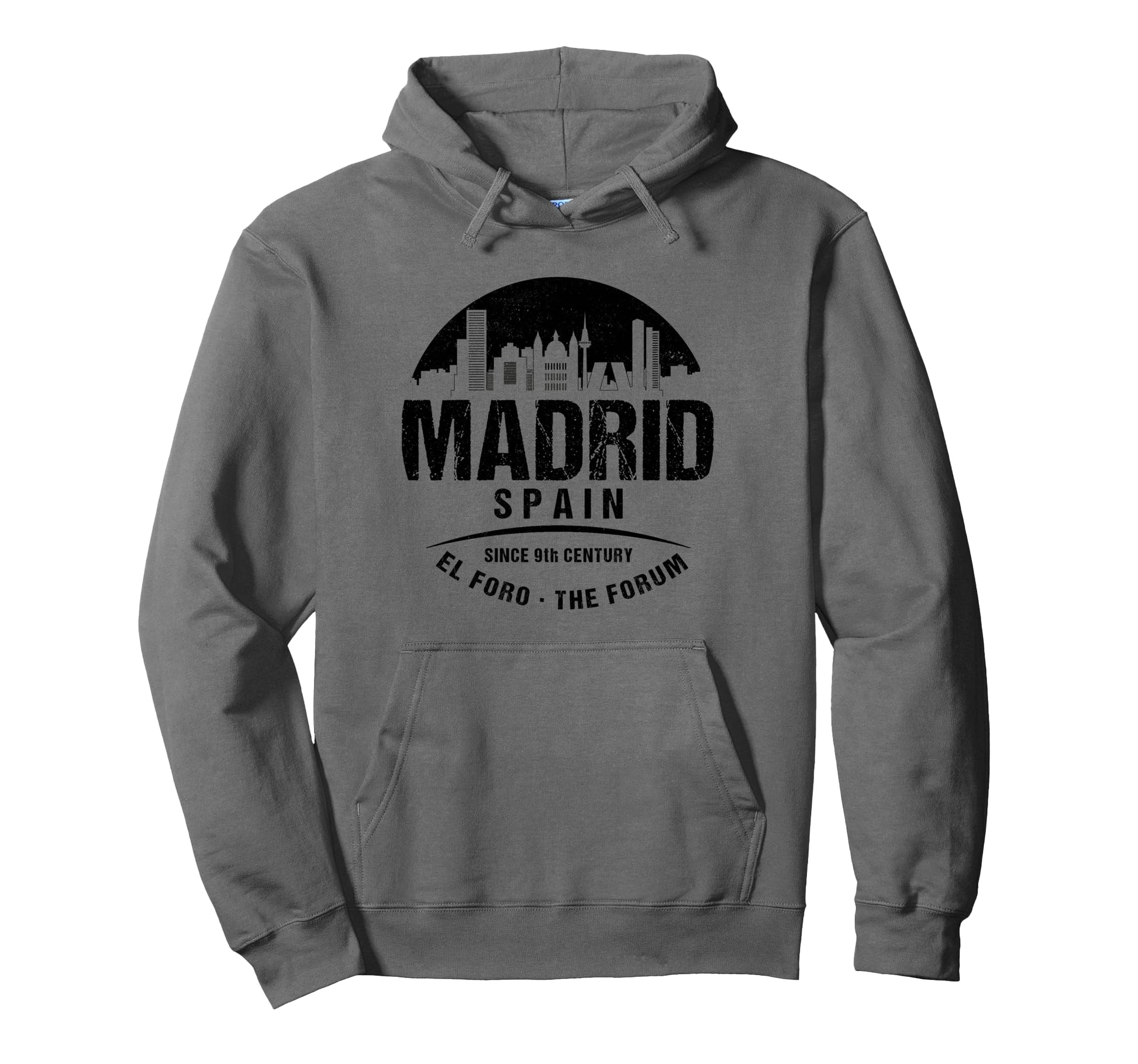 Madrid Spain Grunge City Skyline Hoodie - Novelty Apparel for Adults - T-Shirt, Sweatshirt, Hoodie
