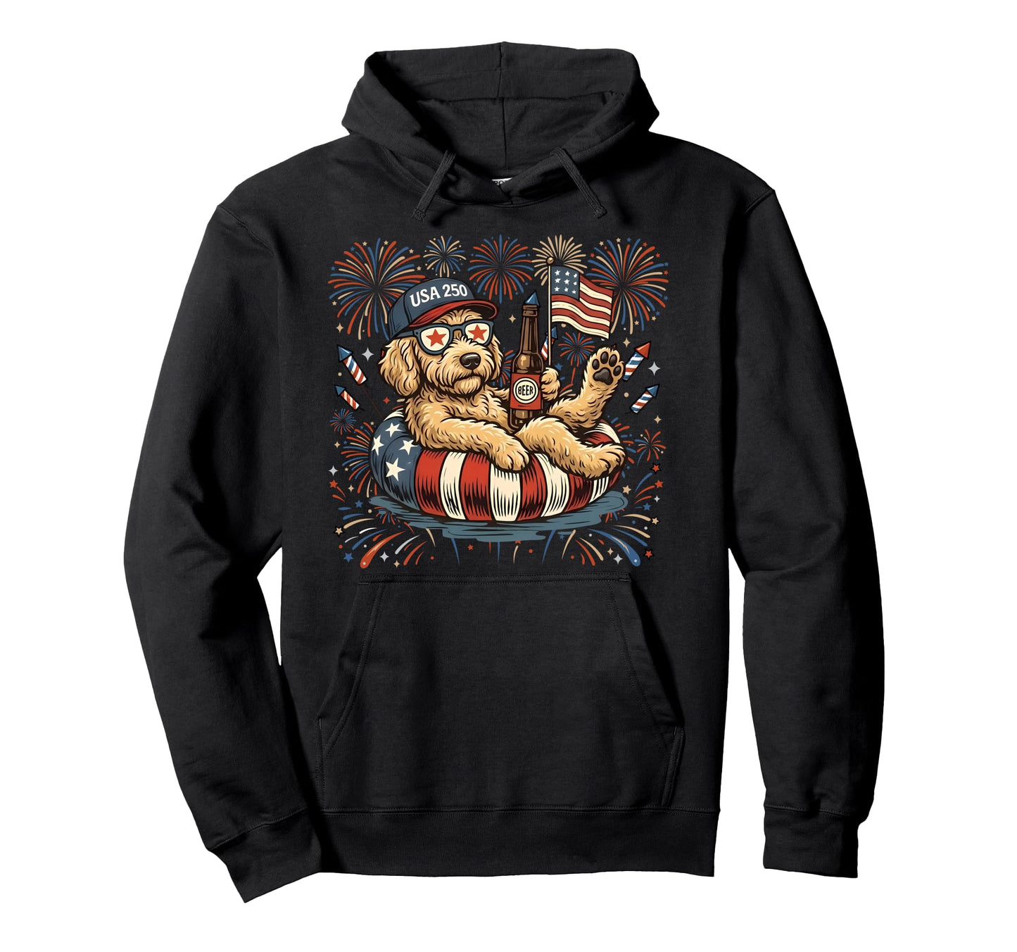 Funny Floating Goldendoodle Patriotic Hoodie - Trendy Graphic for Adults - T-Shirt, Sweatshirt, Hoodie