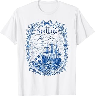 Blue Toile Spilling The Tea Since 1773 Party History Pun T-Shirt Unisex T-shirt, Sweatshirt, Hoodie, Long Sleeve Tee - T-Shirt, Sweatshirt, Hoodie