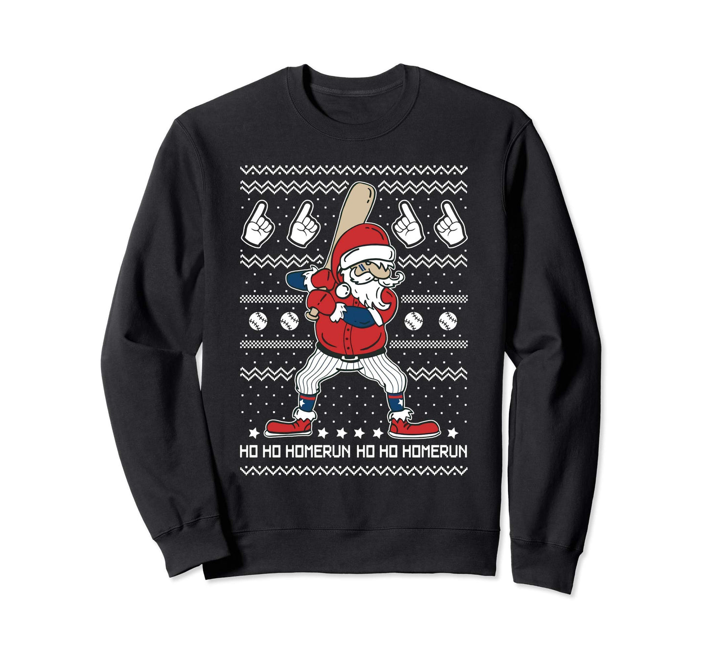Santa Baseball Fan Home Run Funny Ugly Sweatshirt - Novelty Apparel Unisex - T-Shirt, Sweatshirt, Hoodie
