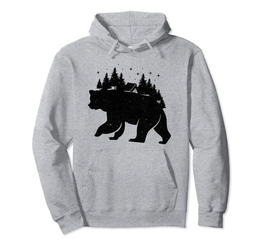 Camping Bear Grizzly Wildlife Nature Hoodie - Aesthetic Graphic Unisex - T-Shirt, Sweatshirt, Hoodie