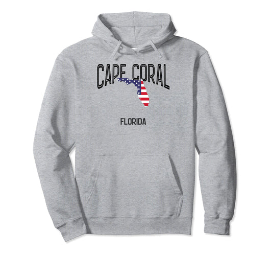 Cape Coral Florida Fl Throwback Usa Flag Hoodie - Fun Novelty Design Unisex - T-Shirt, Sweatshirt, Hoodie