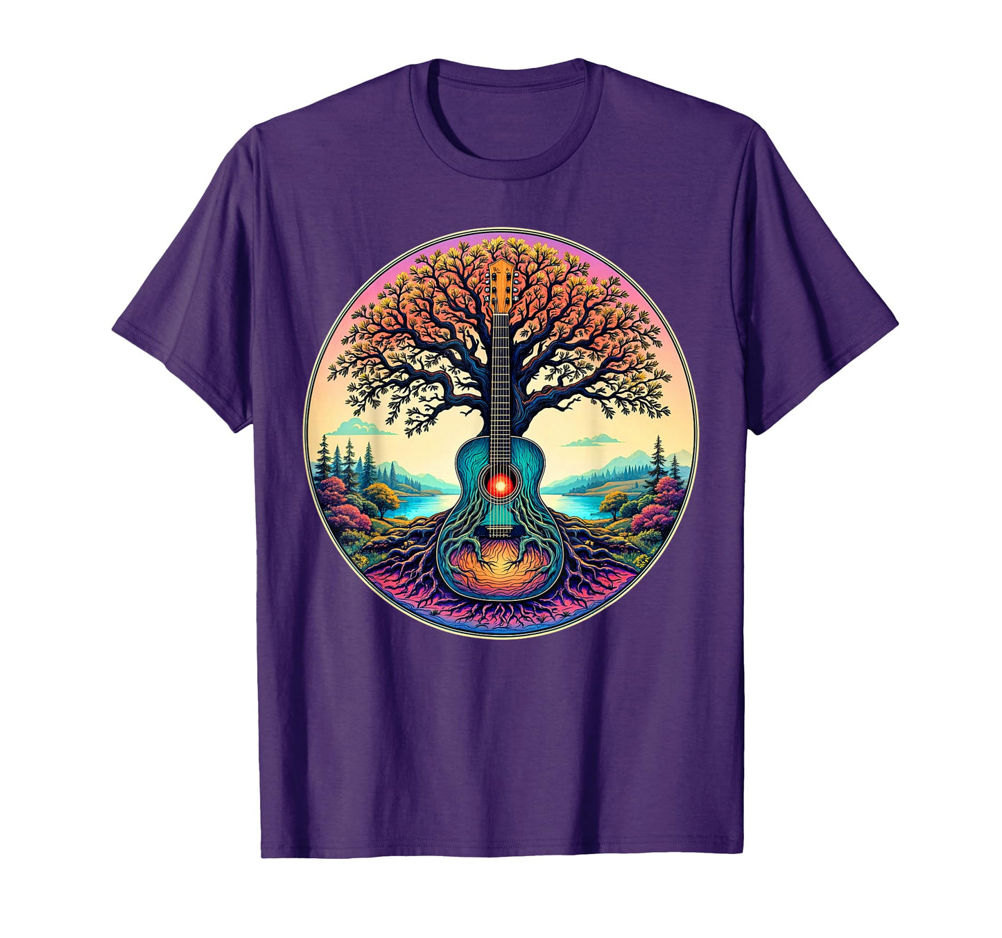 Acoustic Guitar Tree Life Lake Forest T-Shirt - Novelty Apparel for Adults - T-Shirt, Sweatshirt, Hoodie