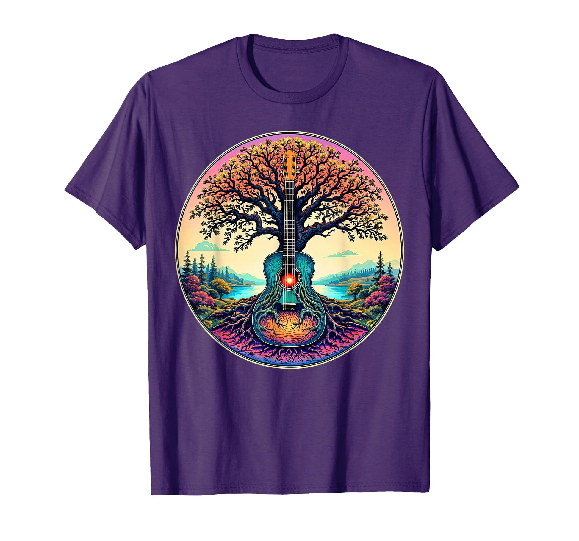 Acoustic Guitar Tree Life Lake Forest T-Shirt - Novelty Apparel for Adults - T-Shirt, Sweatshirt, Hoodie