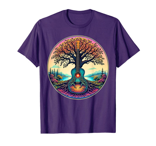 Acoustic Guitar Tree Life Lake Forest T-Shirt - Novelty Apparel for Adults - T-Shirt, Sweatshirt, Hoodie