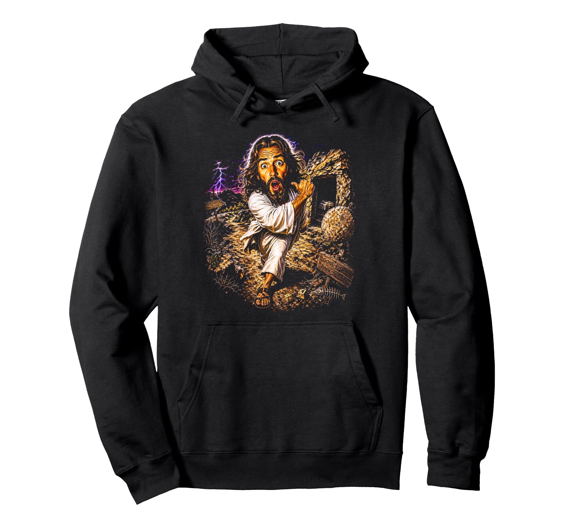 80S Jesus Empty Tomb Streetwear Hoodie - Fun Novelty Design for Adults - T-Shirt, Sweatshirt, Hoodie
