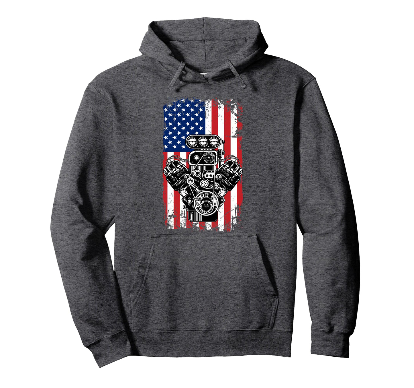 Muscle Car Piston American Flag Funny Hoodie - Streetwear Style Men Women - T-Shirt, Sweatshirt, Hoodie