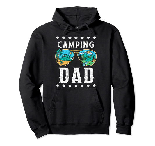 Camping Dad Outdoor Happy Camper Dad Hoodie - Graphic Print Men Women - T-Shirt, Sweatshirt, Hoodie