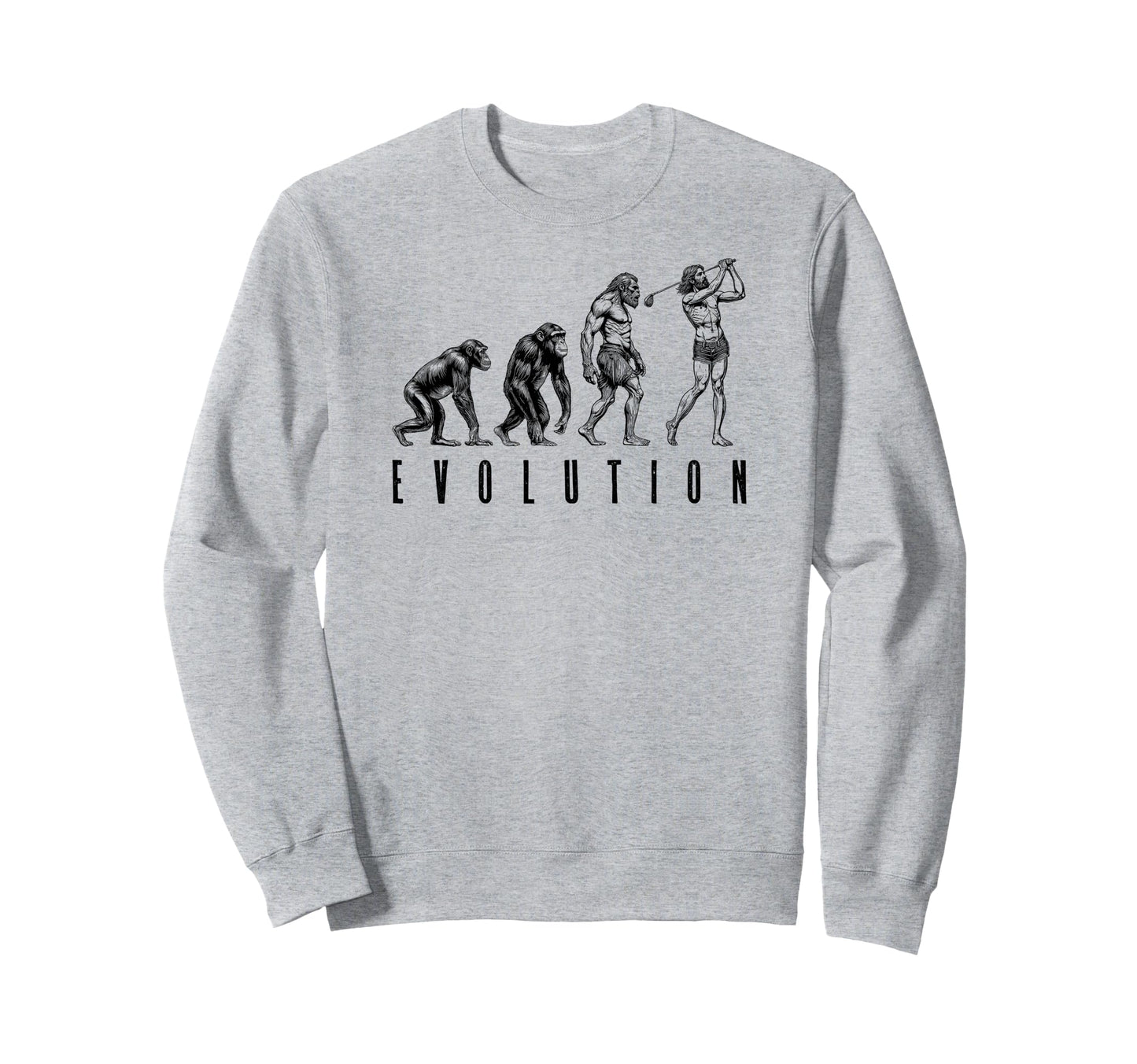 Funny Golfer Evolution Ape Caveman Sweatshirt - Novelty Apparel for Adults - T-Shirt, Sweatshirt, Hoodie