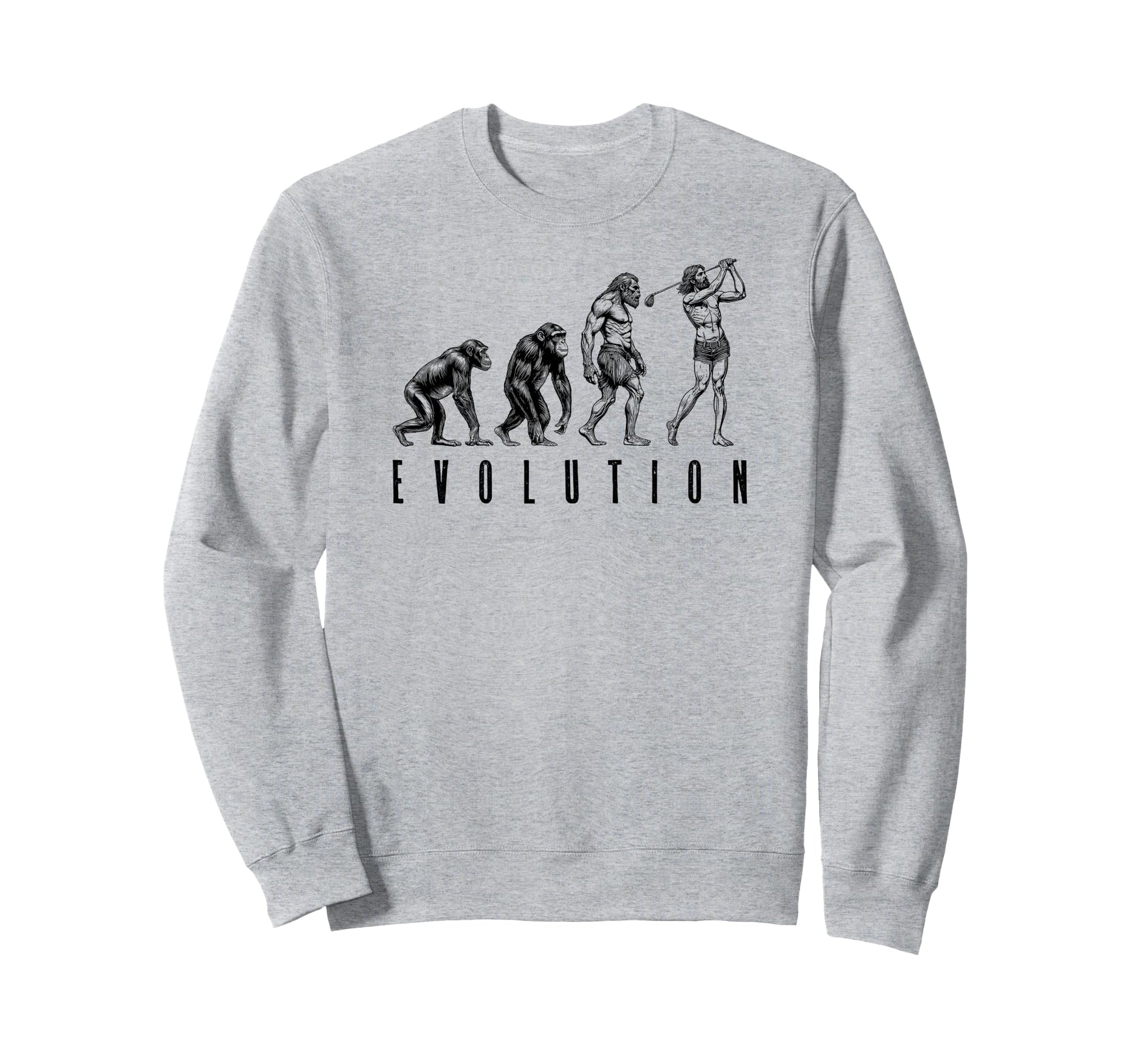 Funny Golfer Evolution Ape Caveman Sweatshirt - Novelty Apparel for Adults - T-Shirt, Sweatshirt, Hoodie