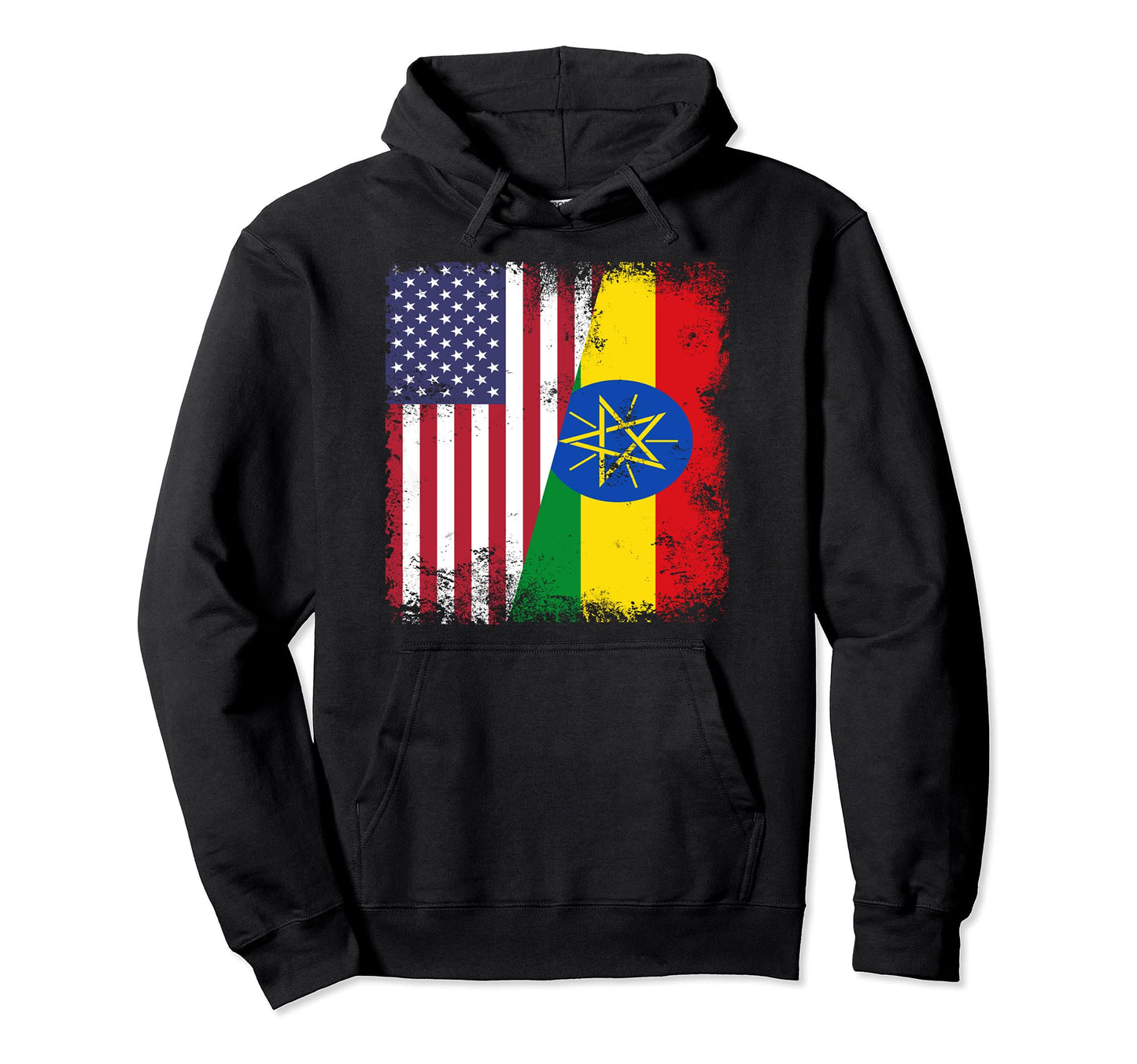 Half Ethiopian Flag Ethiopia Usa Gift Hoodie - Trendy Graphic Men Women - T-Shirt, Sweatshirt, Hoodie