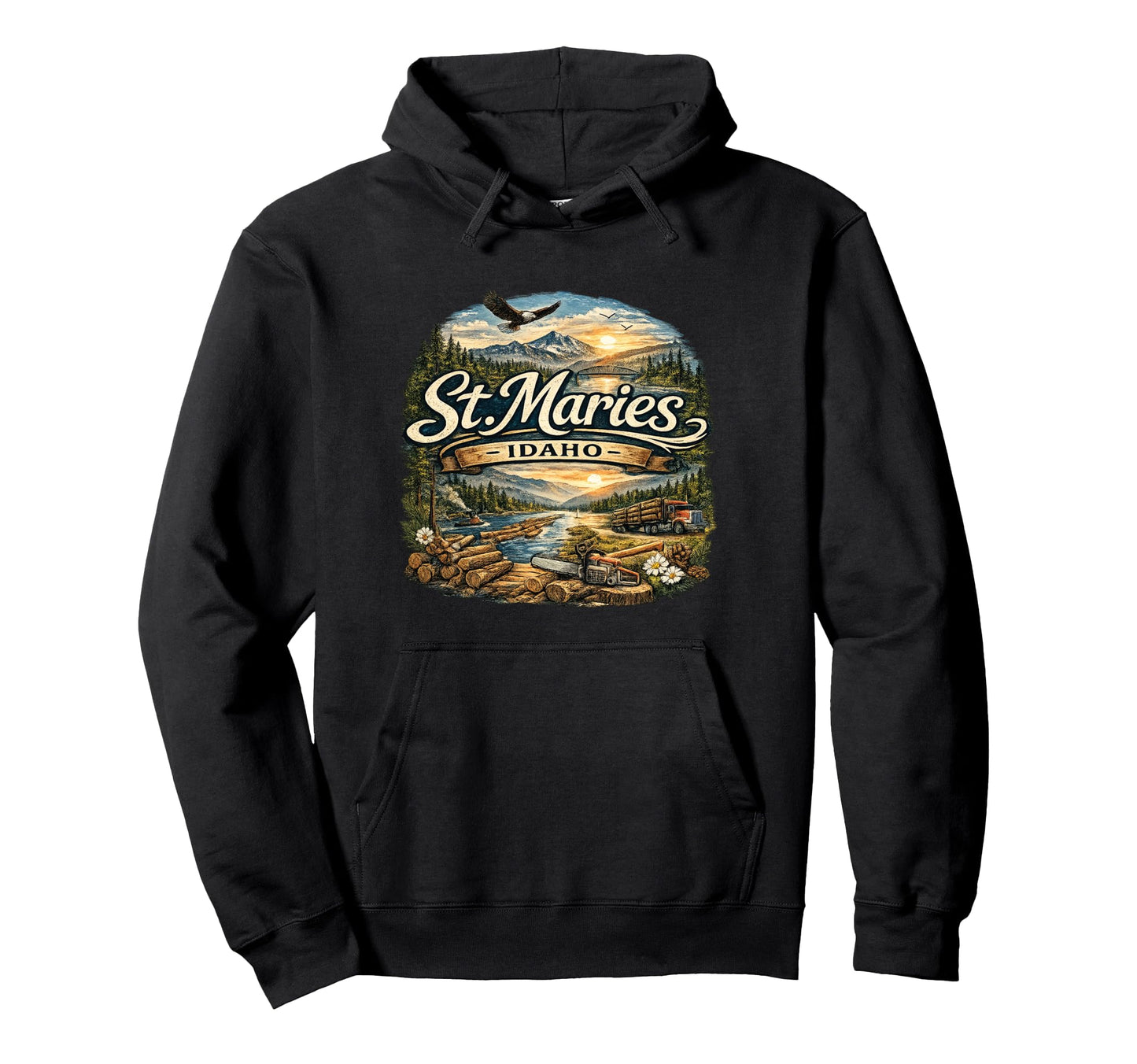 St Maries Idaho St Joe River Souvenir Hoodie - Trendy Graphic Men Women - T-Shirt, Sweatshirt, Hoodie