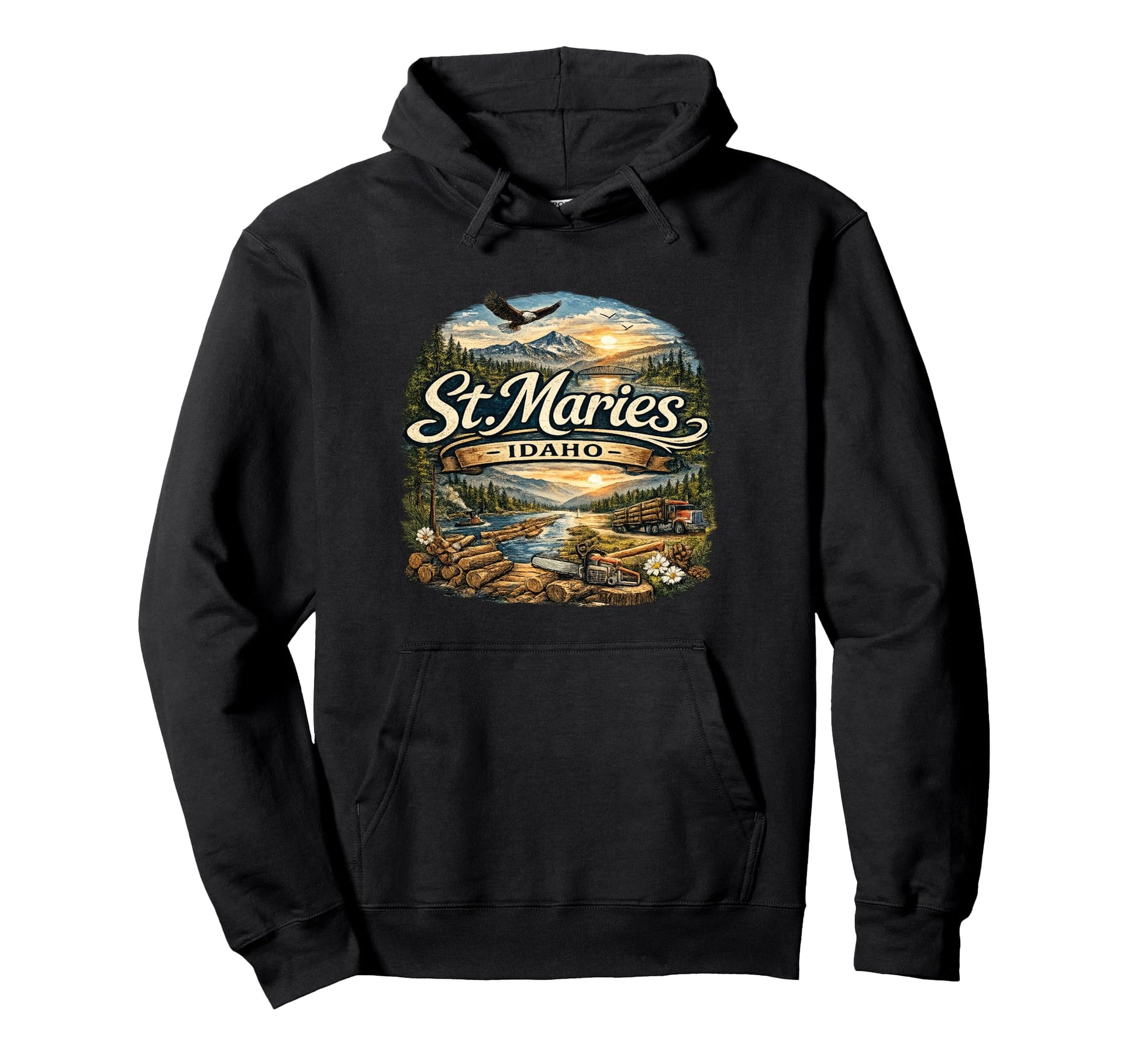St Maries Idaho St Joe River Souvenir Hoodie - Trendy Graphic Men Women - T-Shirt, Sweatshirt, Hoodie