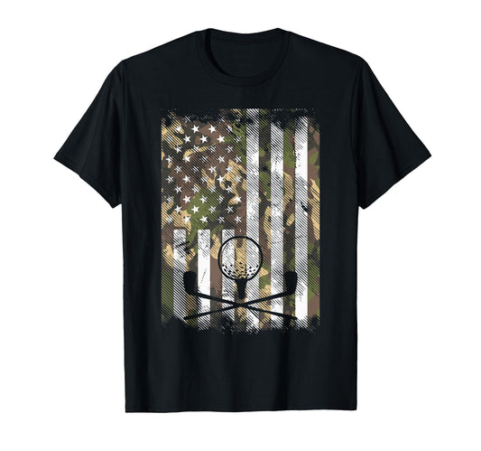 Camo American Flag Golf Golfing T-Shirt - Fun Novelty Design for Adults - T-Shirt, Sweatshirt, Hoodie