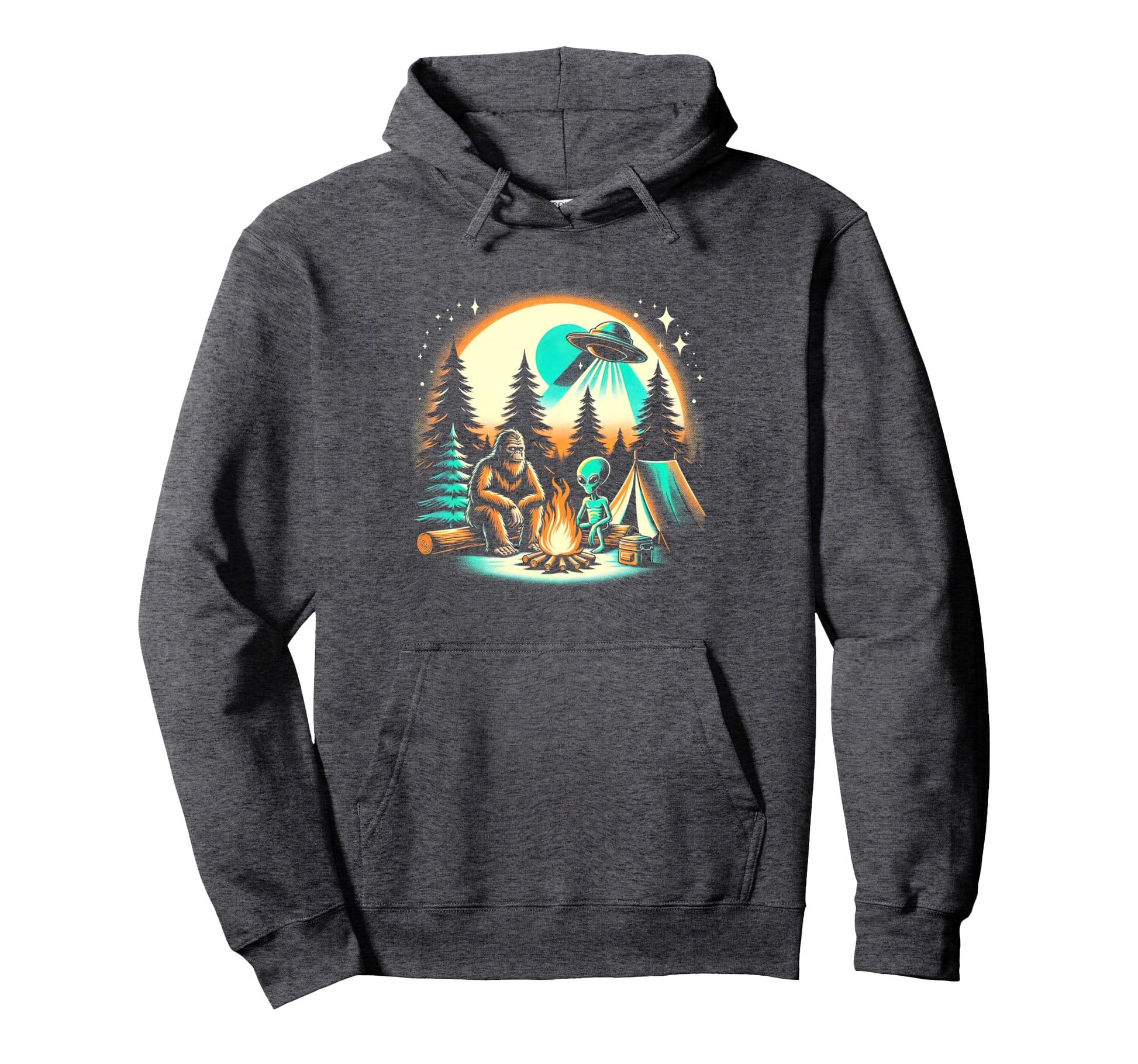 Funny Bigfoot Alien Ufo Camping Hoodie - Streetwear Style for Adults - T-Shirt, Sweatshirt, Hoodie