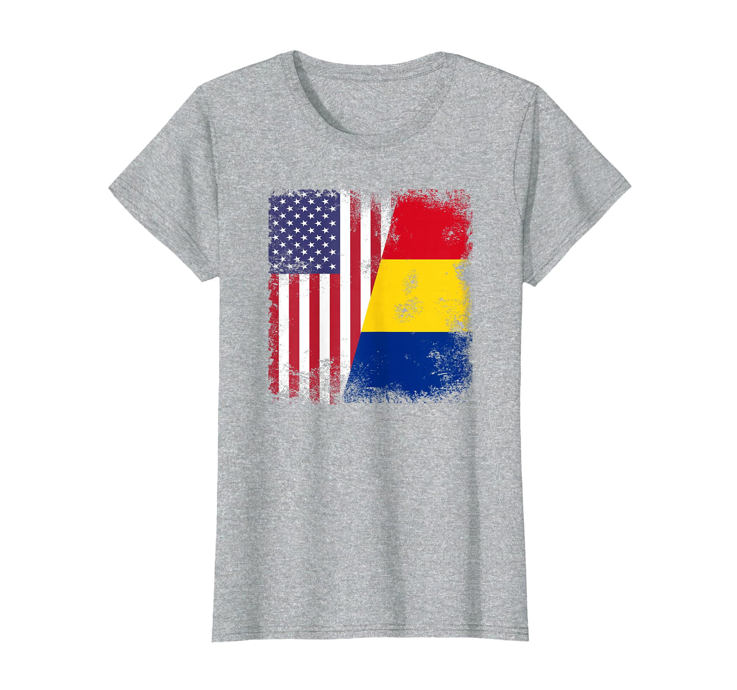 Half Romanian Flag Romania Usa Gift T-Shirt - Graphic Print Men Women - T-Shirt, Sweatshirt, Hoodie