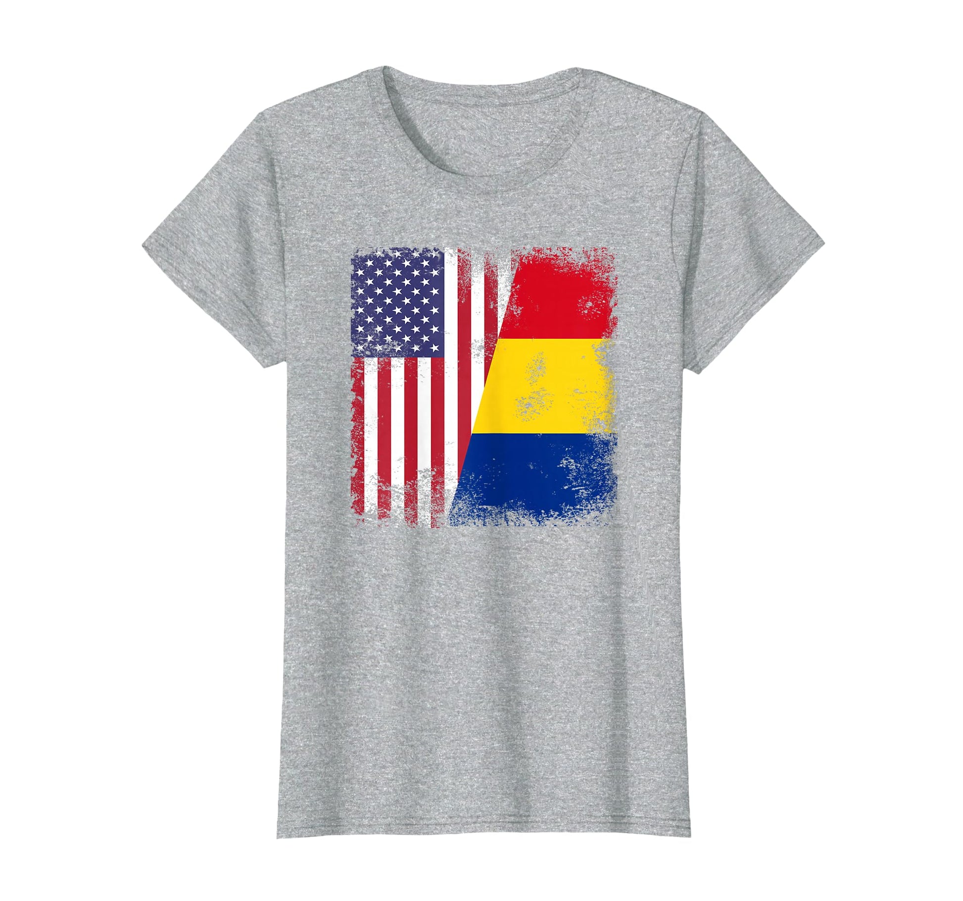 Half Romanian Flag Romania Usa Gift T-Shirt - Graphic Print Men Women - T-Shirt, Sweatshirt, Hoodie