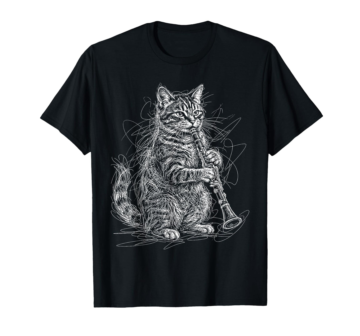 Cat Playing Clarinet Music Funny Musician T-Shirt - Trendy Graphic Unisex - T-Shirt, Sweatshirt, Hoodie