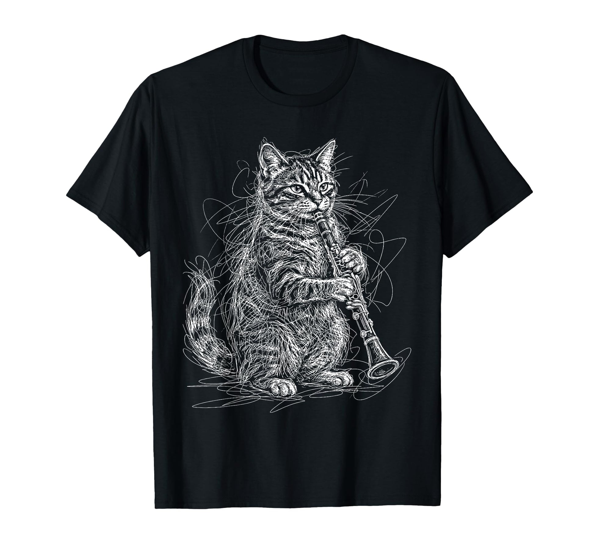 Cat Playing Clarinet Music Funny Musician T-Shirt - Trendy Graphic Unisex - T-Shirt, Sweatshirt, Hoodie