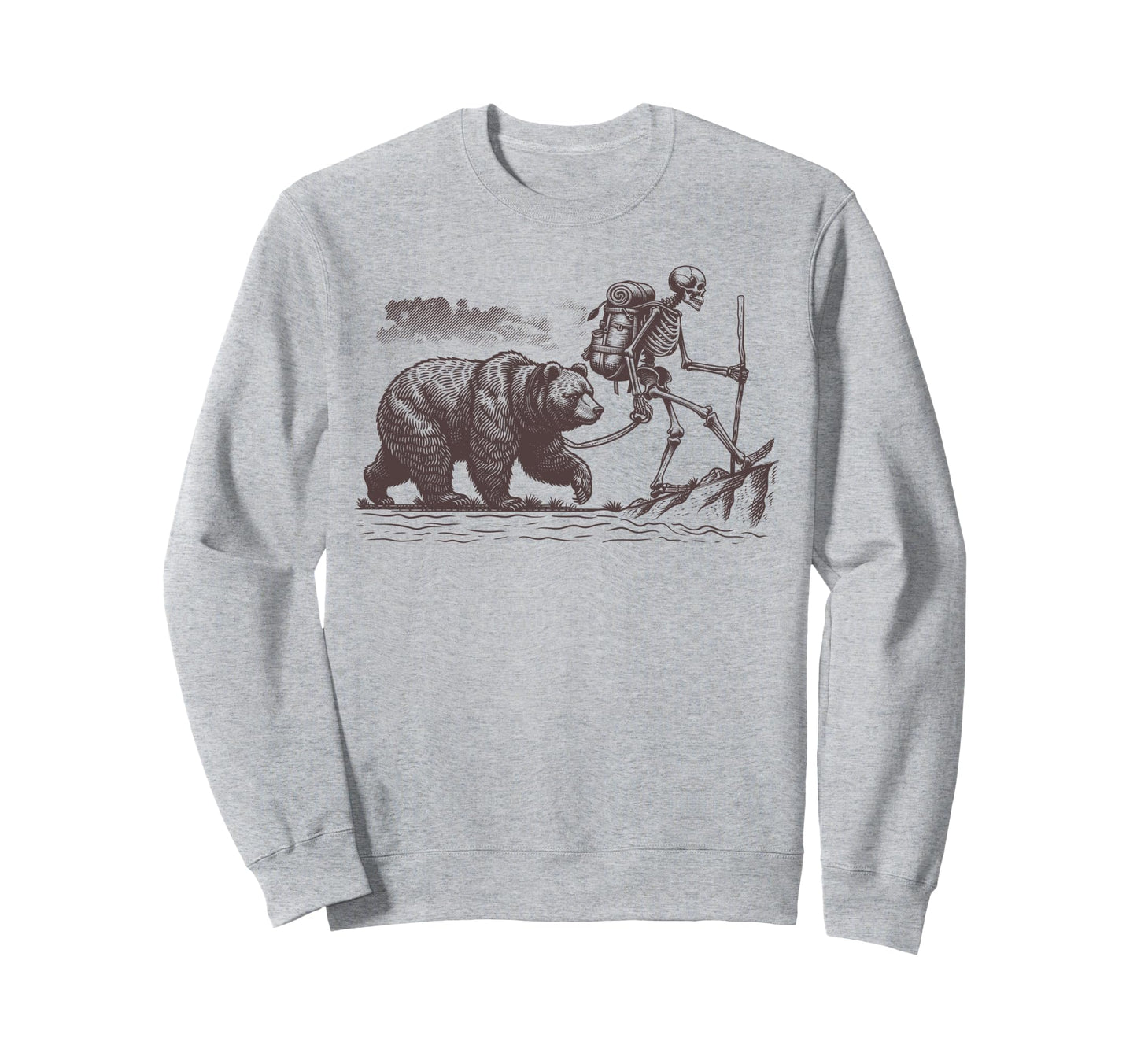 Skeleton Bear Camping Fishing Sweatshirt - Trendy Graphic for Adults - T-Shirt, Sweatshirt, Hoodie