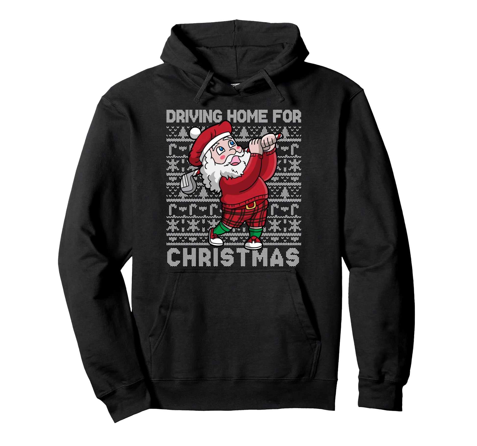 Golf Santa Claus Driving Home Hoodie - Fun Novelty Design for Adults - T-Shirt, Sweatshirt, Hoodie
