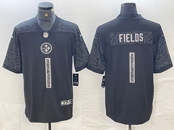 Men's Pittsburgh Steelers Justin Fields Black RFLCTV Limited Jersey football jersey product view 1