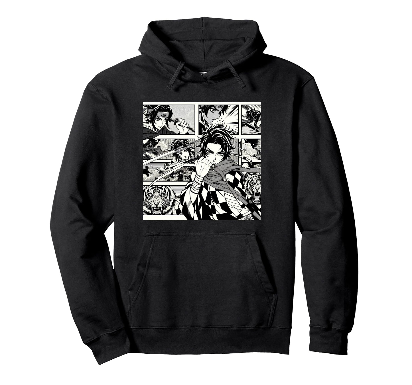 Japanese Fighters Battling Tiger Hoodie - Streetwear Style for Adults - T-Shirt, Sweatshirt, Hoodie