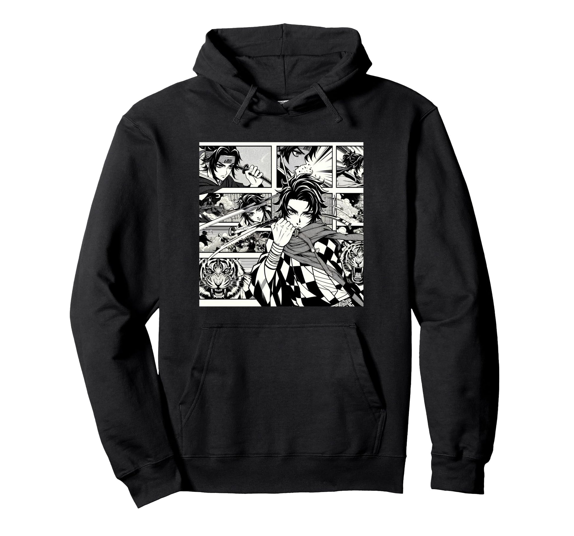 Japanese Fighters Battling Tiger Hoodie - Streetwear Style for Adults - T-Shirt, Sweatshirt, Hoodie