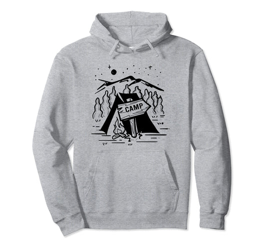 Camping Fire Nature Outdoor Wildlife Hoodie - Minimalist Print Unisex - T-Shirt, Sweatshirt, Hoodie