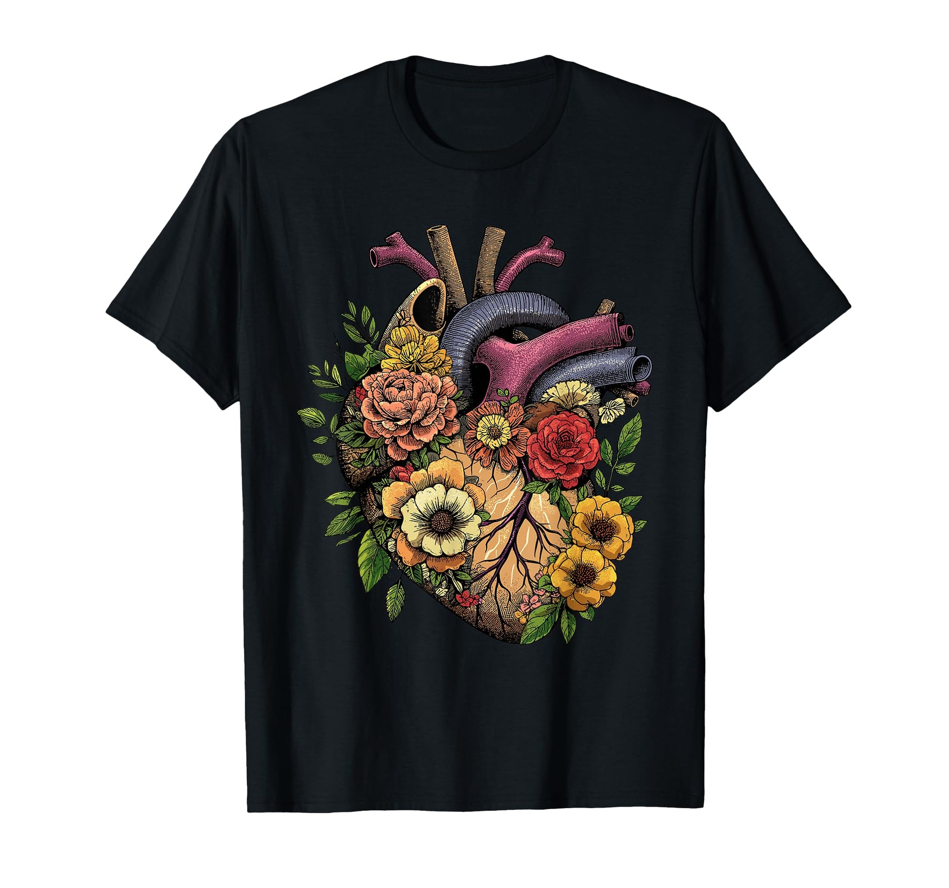 Anatomical Heart Floral Organ T-Shirt - Casual Everyday Wear Men Women - T-Shirt, Sweatshirt, Hoodie