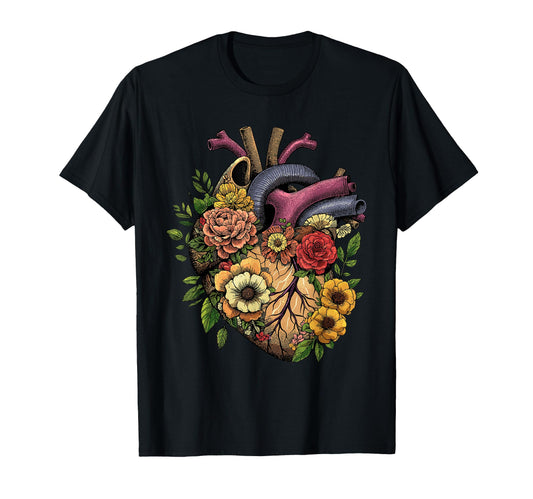 Anatomical Heart Floral Organ T-Shirt - Casual Everyday Wear Men Women - T-Shirt, Sweatshirt, Hoodie