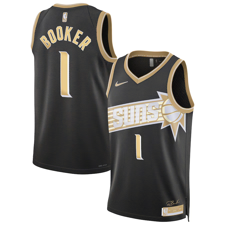 24 Suns #1 Booker Black and Gold Jersey basketball jersey product view 1