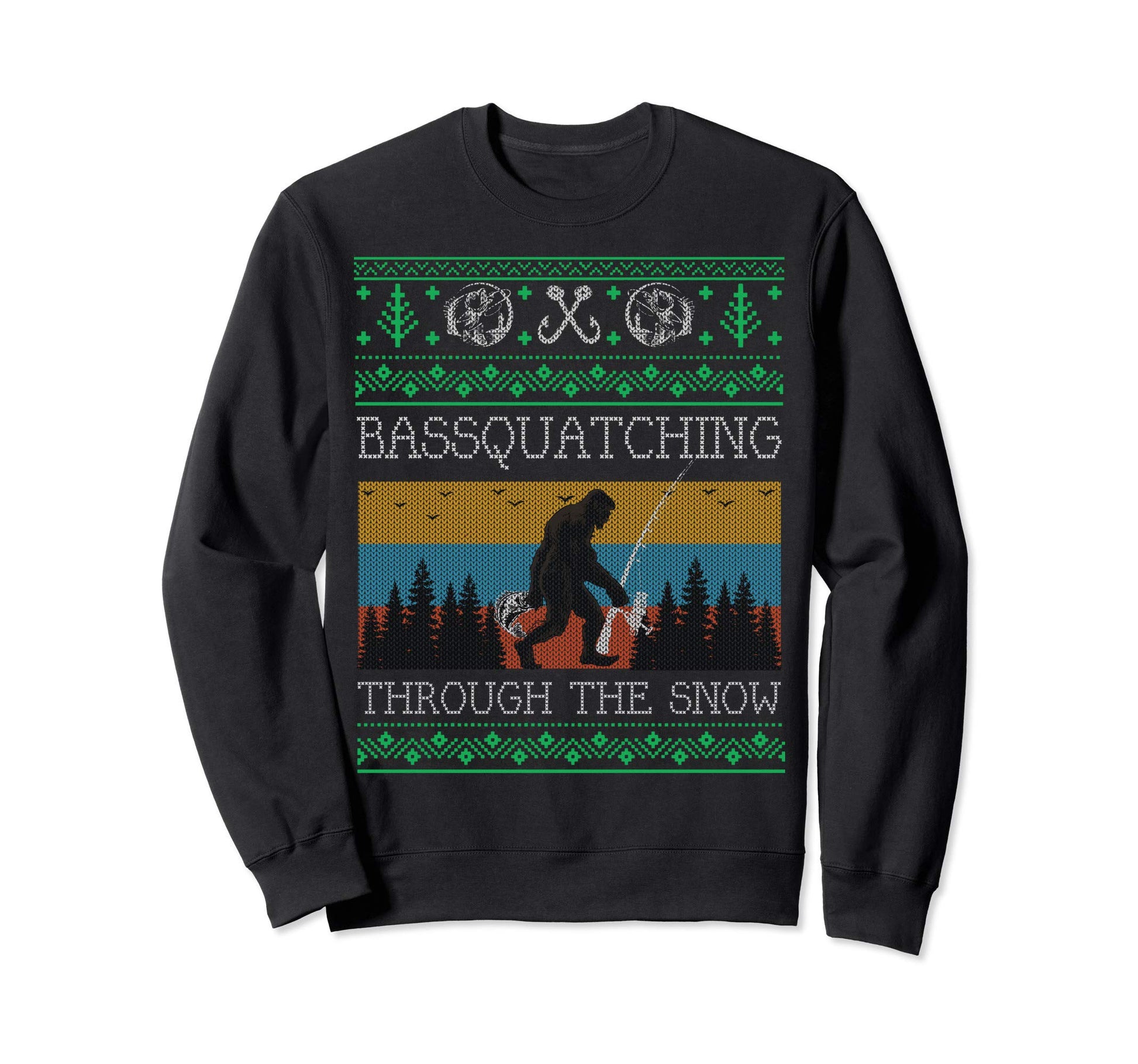 Sasquatch Bass Fishing Bigfoot Ugly Sweatshirt - Minimalist Print Men Women - T-Shirt, Sweatshirt, Hoodie