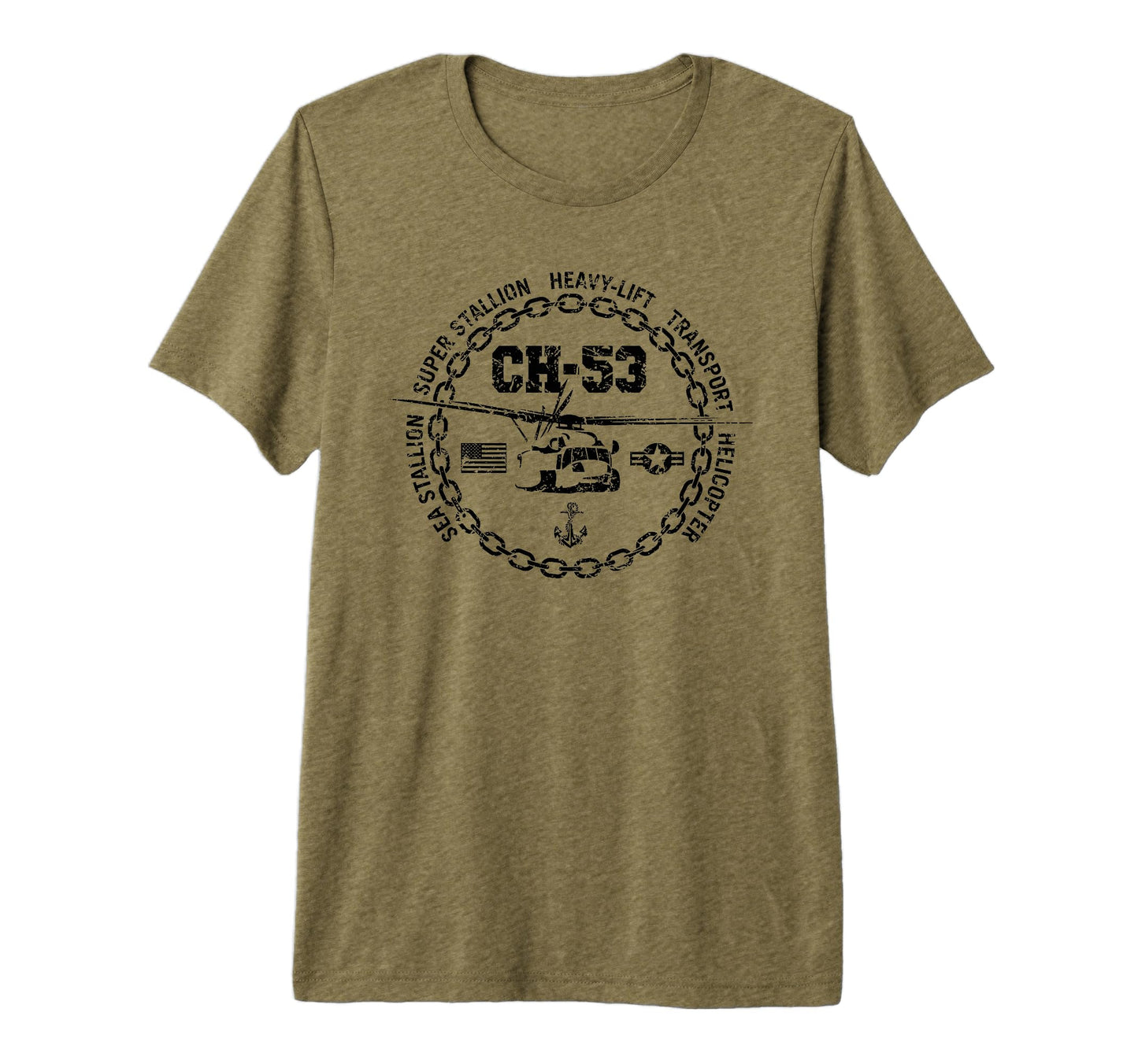 Ch 53 Military Helicopter Distressed Tri T-Shirt - Novelty Apparel Unisex - T-Shirt, Sweatshirt, Hoodie