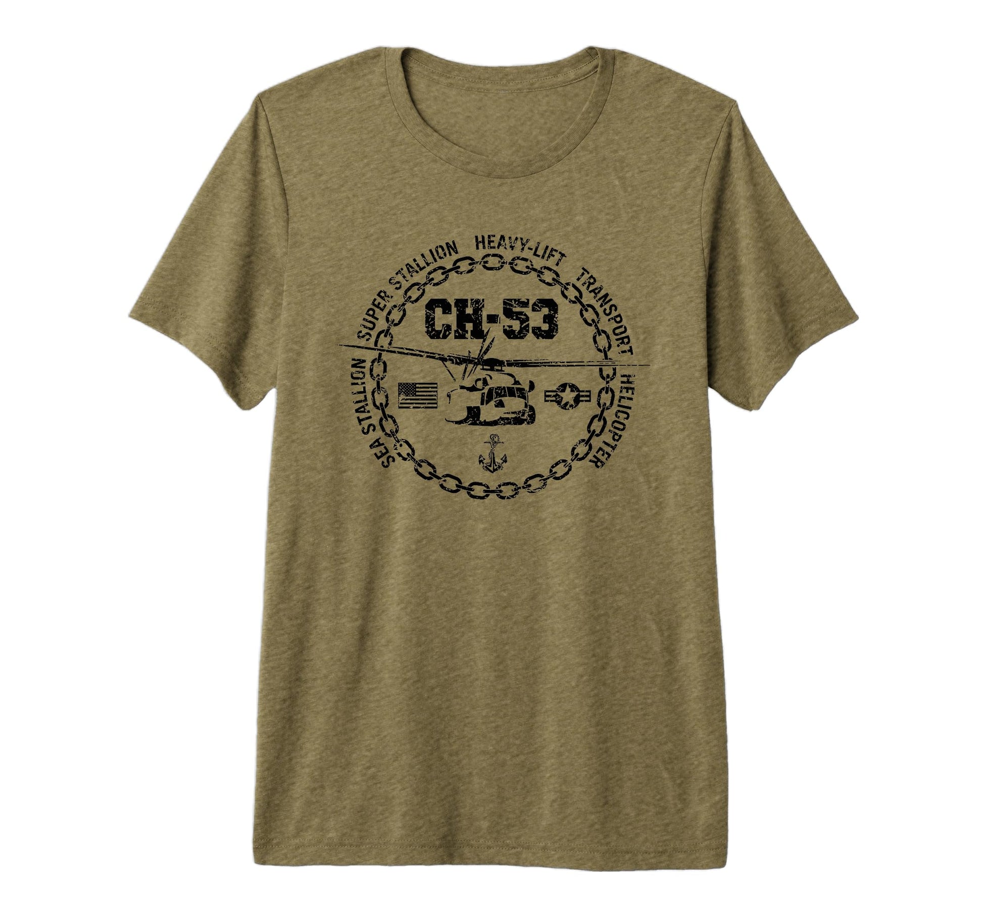 Ch 53 Military Helicopter Distressed Tri T-Shirt - Novelty Apparel Unisex - T-Shirt, Sweatshirt, Hoodie