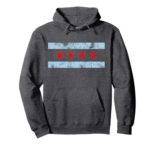 Chicago Flag Distressed Chi Town Hoodie - Custom Art Print for Adults - T-Shirt, Sweatshirt, Hoodie