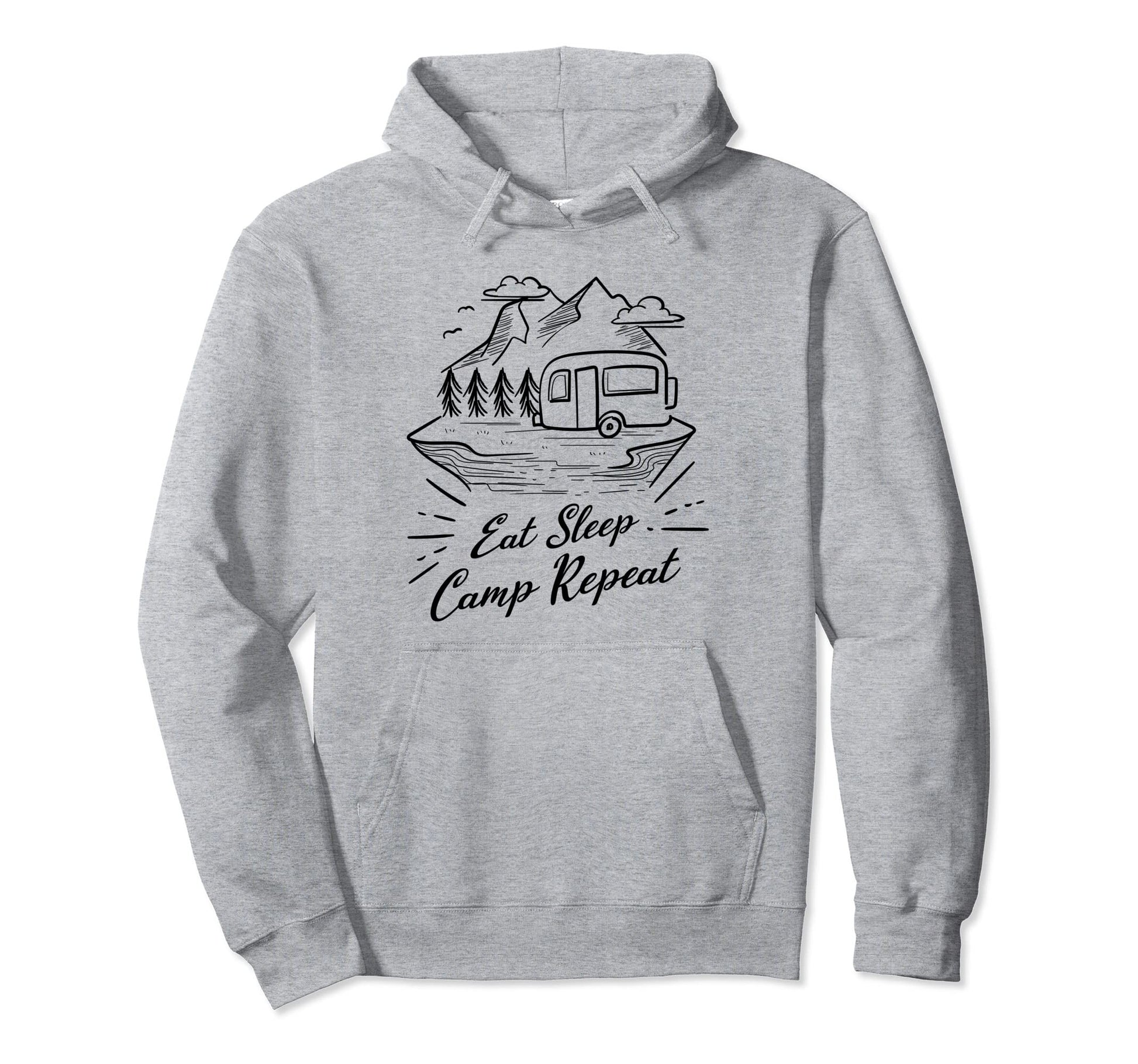 Eat Sleep Camp Repeat Camper Mountains Hoodie - Custom Art Print for Adults - T-Shirt, Sweatshirt, Hoodie