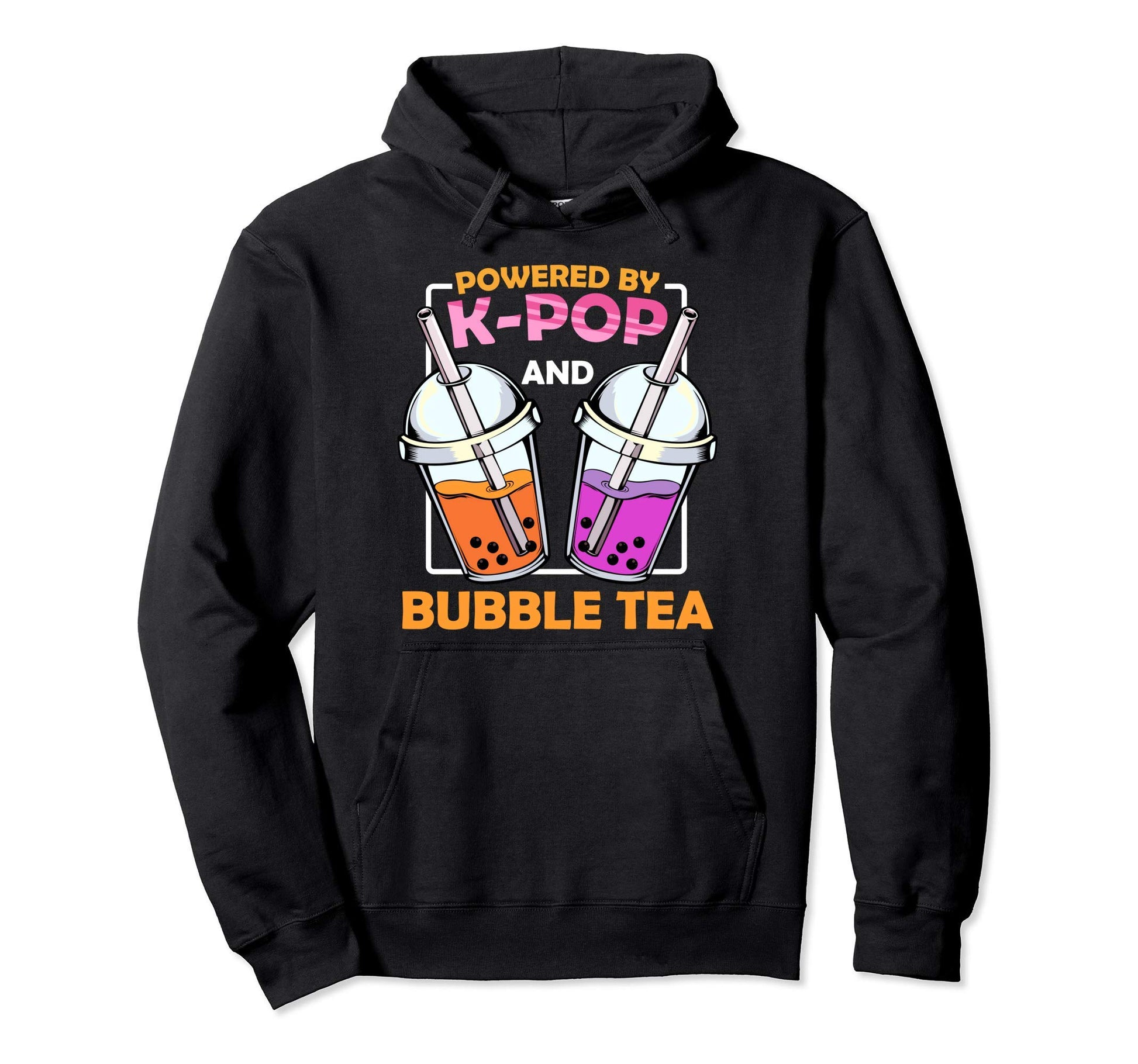Powered K Pop And Bubble Tea Boba Hoodie - Casual Everyday Wear Men Women - T-Shirt, Sweatshirt, Hoodie