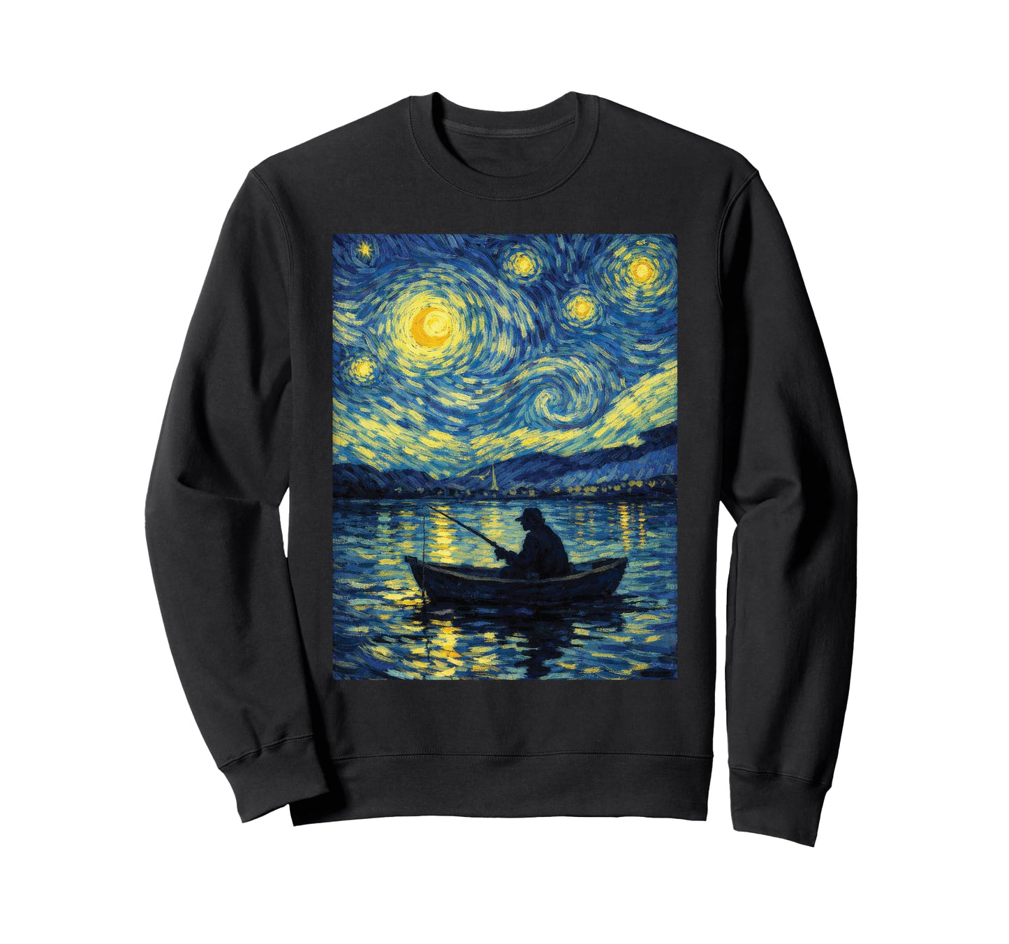 Starry Night Fishing Boat Van Sweatshirt - Fun Novelty Design for Adults - T-Shirt, Sweatshirt, Hoodie