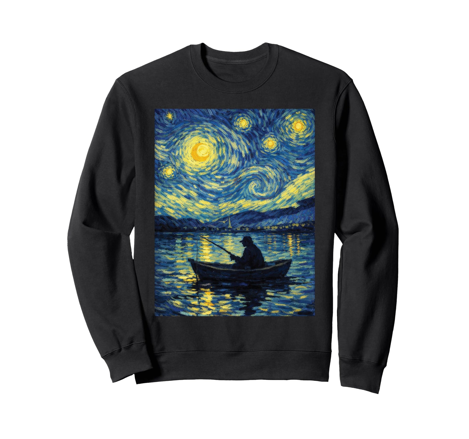 Starry Night Fishing Boat Van Sweatshirt - Fun Novelty Design for Adults - T-Shirt, Sweatshirt, Hoodie