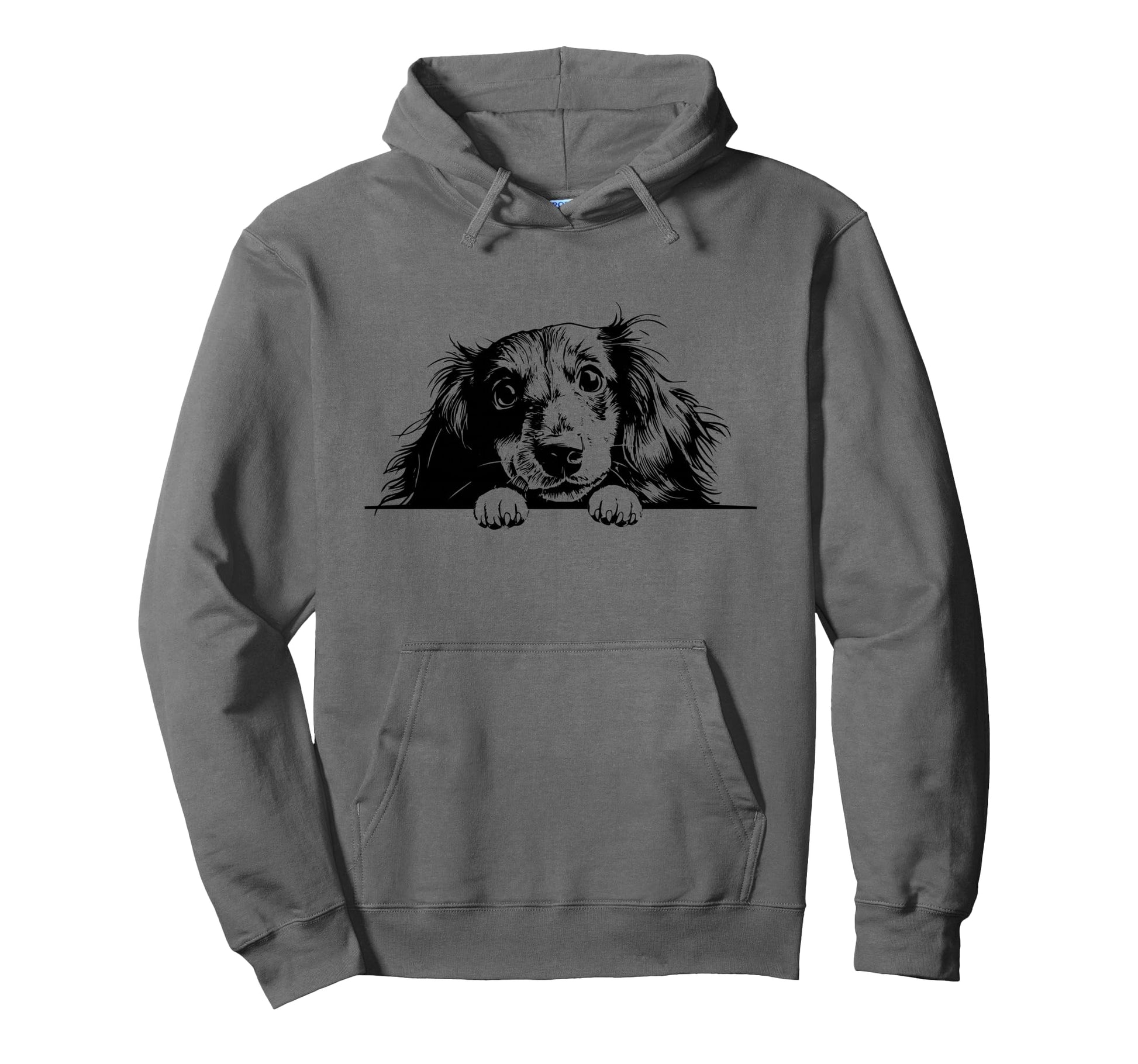 Logo Black Long Haired Dachshund Dog Hoodie - Aesthetic Graphic Unisex - T-Shirt, Sweatshirt, Hoodie