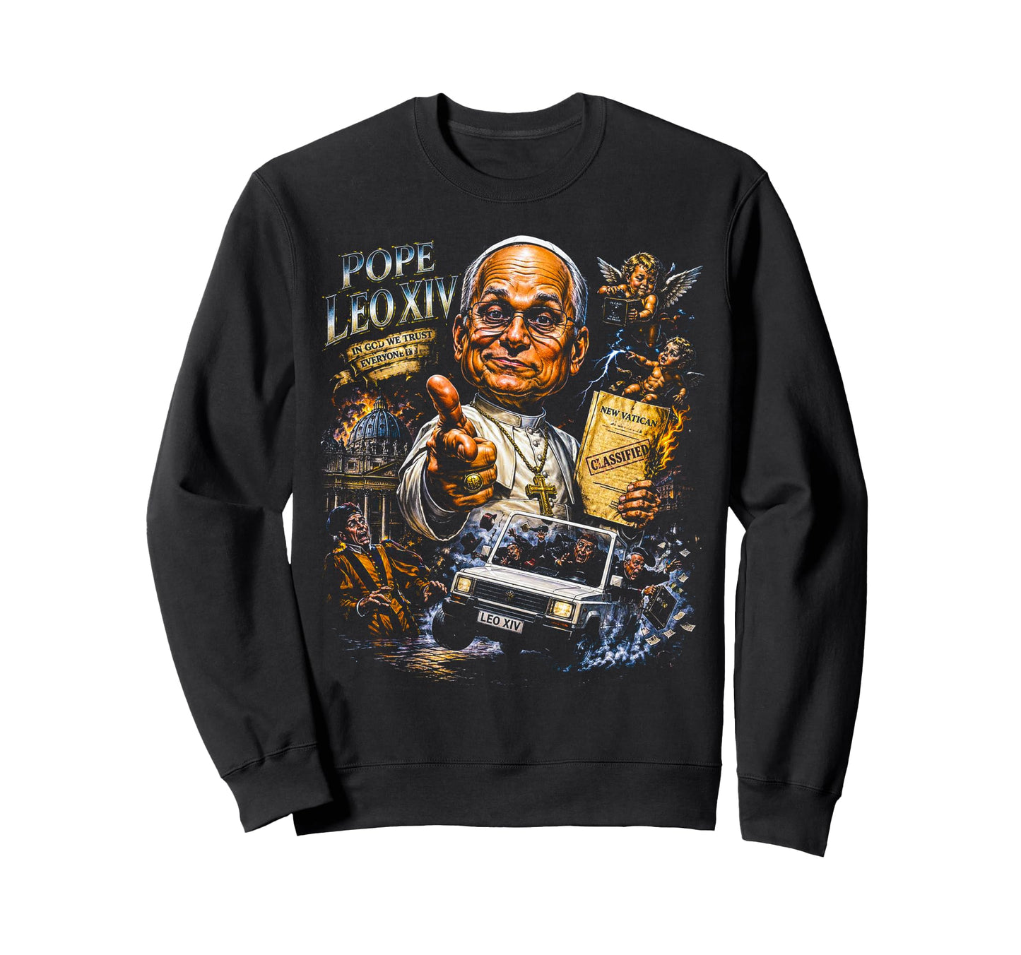 80S Pope Leo Xiv Catholic Sweatshirt - Casual Everyday Wear for Adults - T-Shirt, Sweatshirt, Hoodie