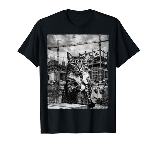 Cat Playing Clarinet Music Funny T-Shirt - Streetwear Style Men Women - T-Shirt, Sweatshirt, Hoodie