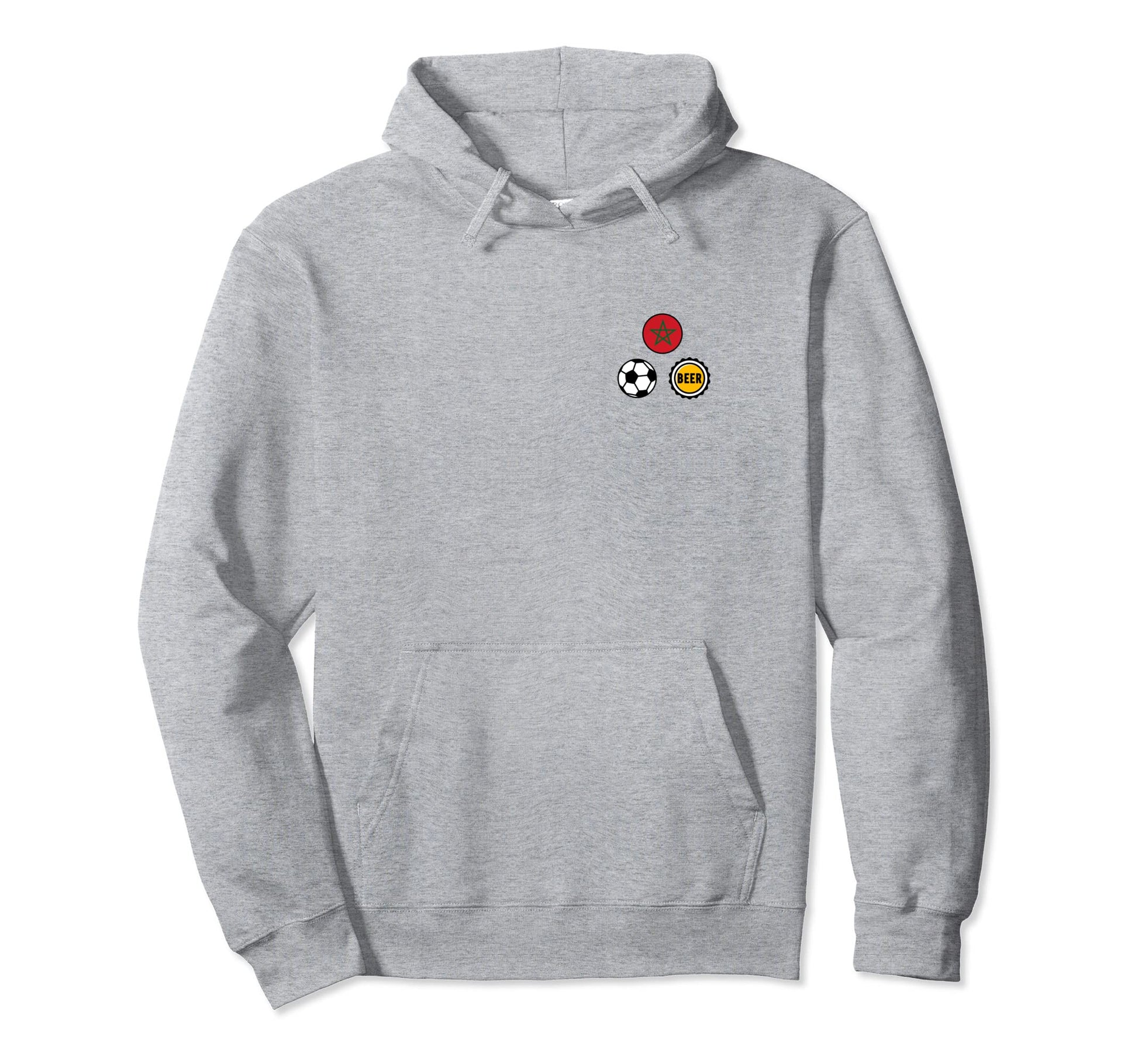 Morocco Flag Soccer Beer Pocket Hoodie - Novelty Apparel for Adults - T-Shirt, Sweatshirt, Hoodie