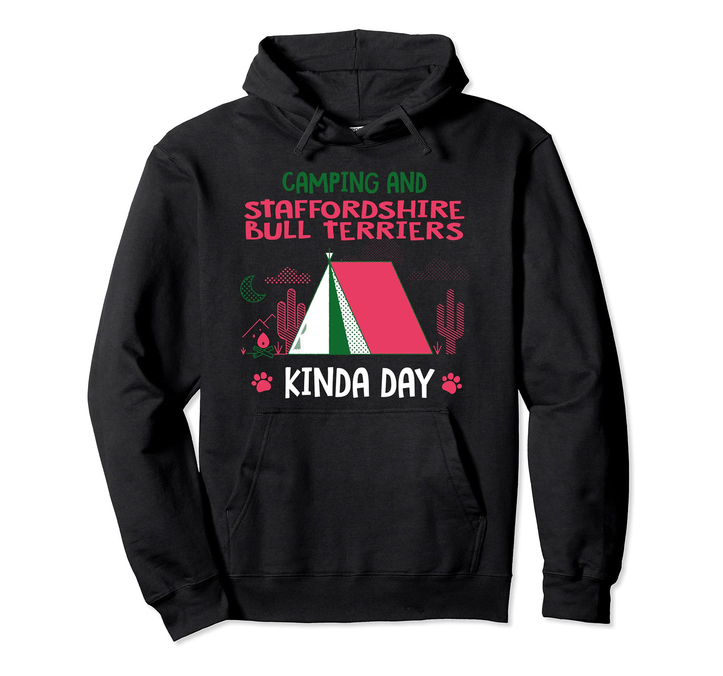 Camping And Staffordshire Bull Hoodie - Minimalist Print for Adults - T-Shirt, Sweatshirt, Hoodie