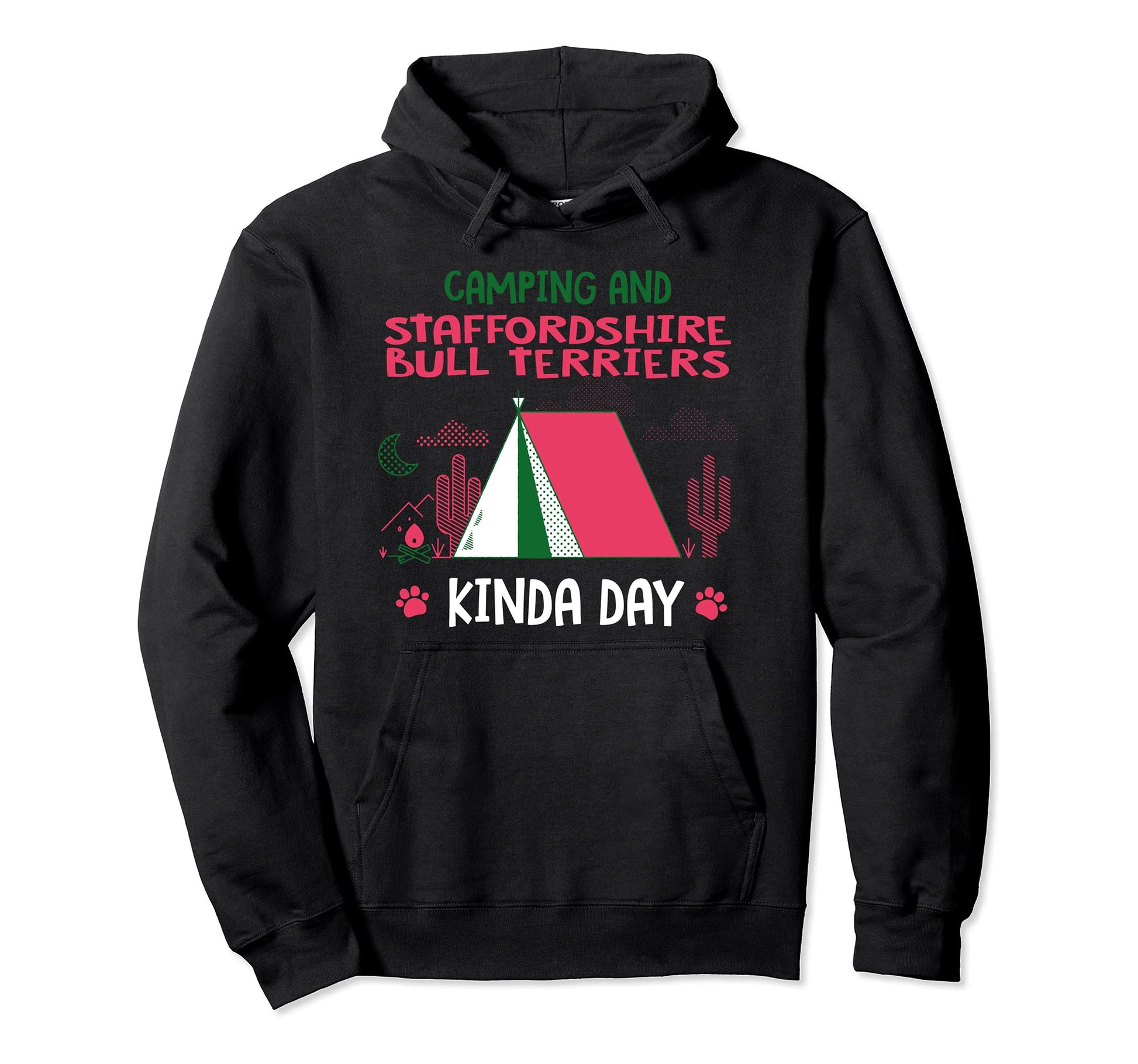 Camping And Staffordshire Bull Hoodie - Minimalist Print for Adults - T-Shirt, Sweatshirt, Hoodie