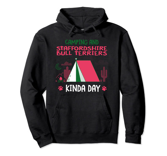 Camping And Staffordshire Bull Hoodie - Minimalist Print for Adults - T-Shirt, Sweatshirt, Hoodie