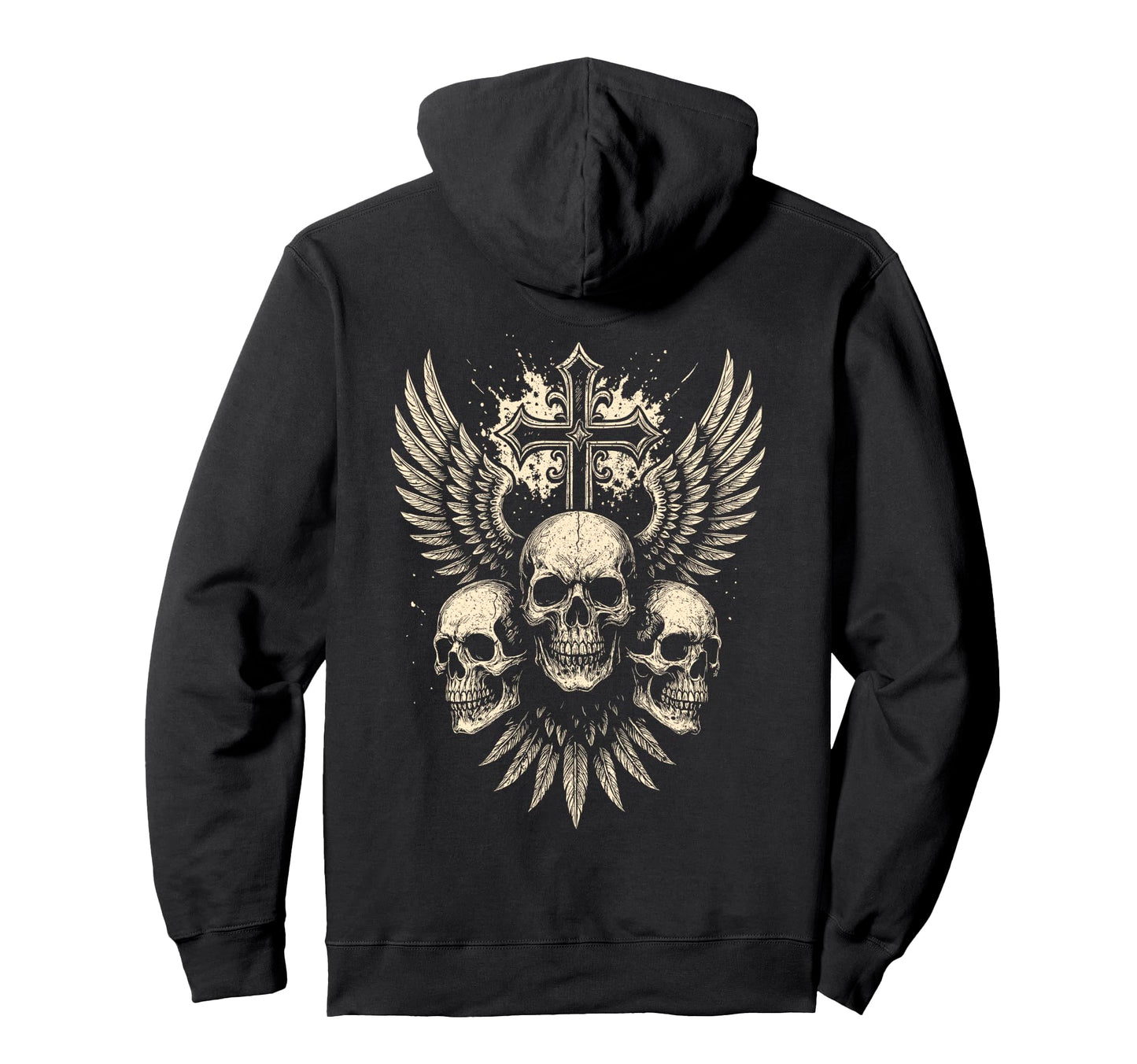 Skull Cross Wings Gothic Punk Rock Hoodie - Unique Graphic Men Women - T-Shirt, Sweatshirt, Hoodie
